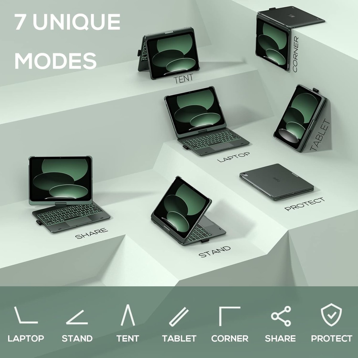 typecase Touch Keyboard for New iPad A16 2025 (11 Inch) & iPad 10th Generation with Multi-Touch Trackpad, 11-Colors Backlit, 360° Rotatable Design, Bluetooth Keyboard case, Pencil Holder (Black'25)