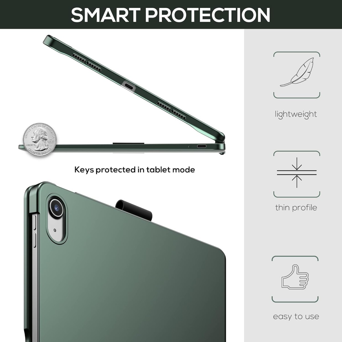 typecase Touch Keyboard for New iPad A16 2025 (11 Inch) & iPad 10th Generation with Multi-Touch Trackpad, 11-Colors Backlit, 360° Rotatable Design, Bluetooth Keyboard case, Pencil Holder (Black'25)