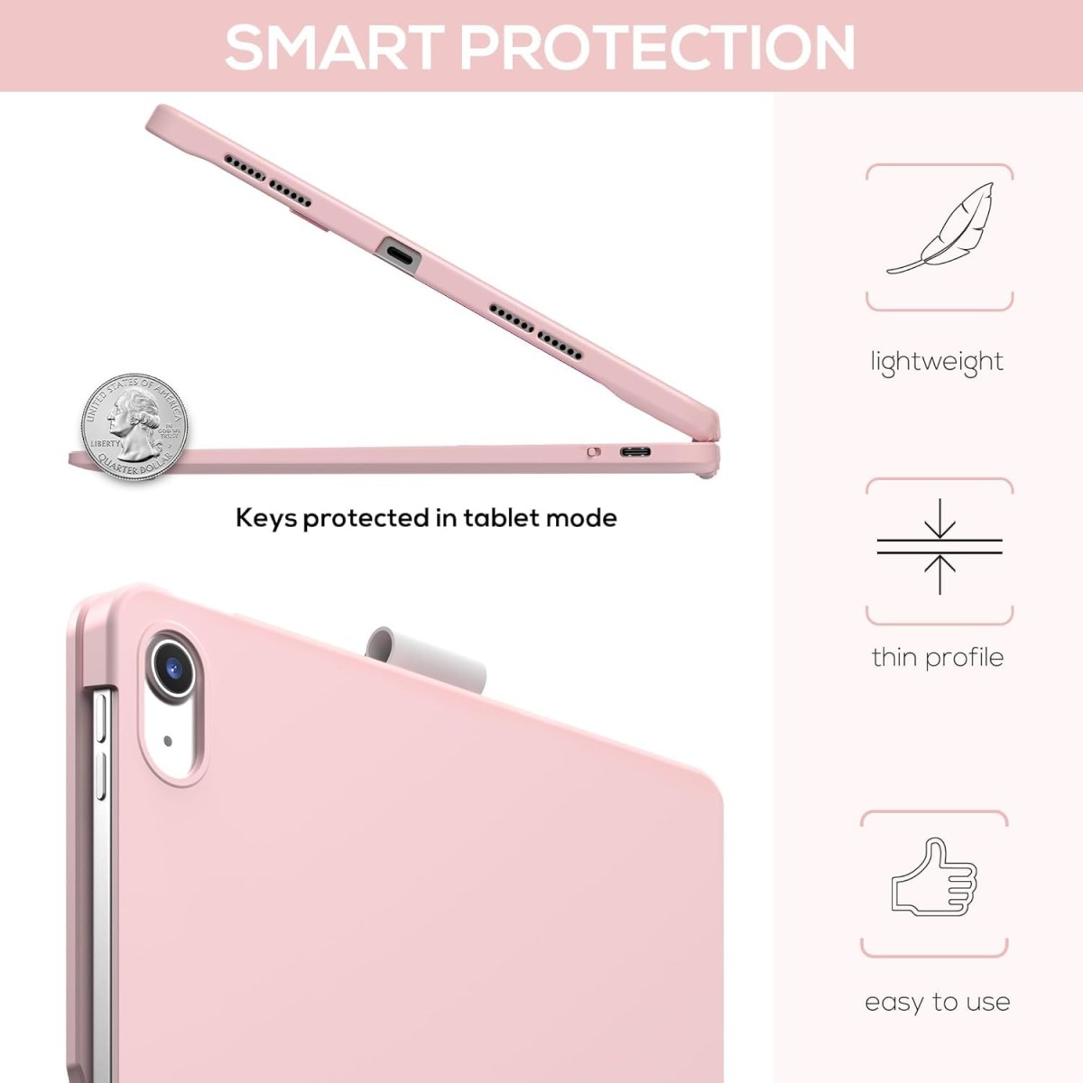 typecase Touch Keyboard for New iPad A16 2025 (11 Inch) & iPad 10th Generation with Multi-Touch Trackpad, 11-Colors Backlit, 360° Rotatable Design, Bluetooth Keyboard case, Pencil Holder (Black'25)