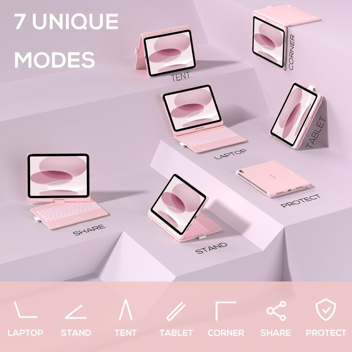 typecase Touch Keyboard for New iPad A16 2025 (11 Inch) & iPad 10th Generation with Multi-Touch Trackpad, 11-Colors Backlit, 360° Rotatable Design, Bluetooth Keyboard case, Pencil Holder (Black'25)