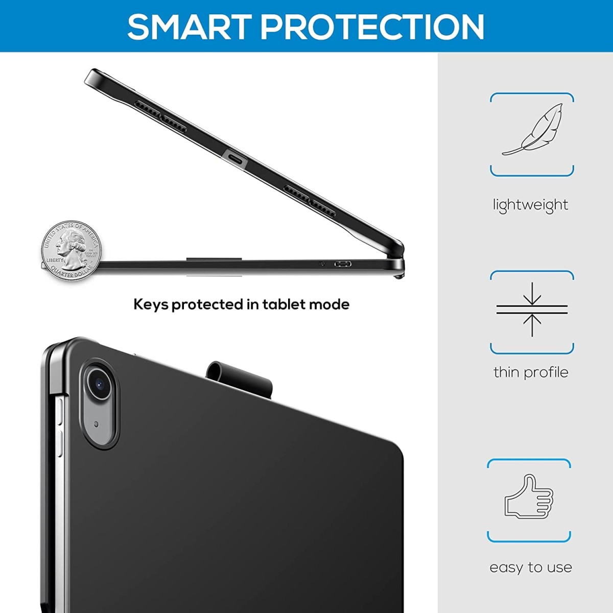 typecase Touch Keyboard for New iPad A16 2025 (11 Inch) & iPad 10th Generation with Multi-Touch Trackpad, 11-Colors Backlit, 360° Rotatable Design, Bluetooth Keyboard case, Pencil Holder (Black'25)