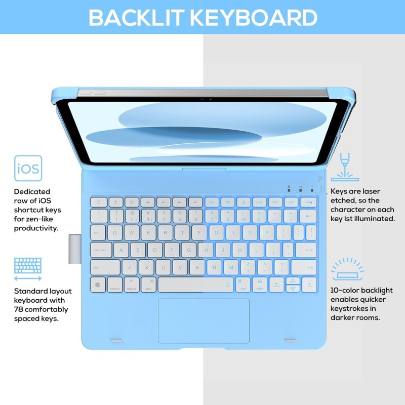 typecase Touch Keyboard for New iPad A16 2025 (11 Inch) & iPad 10th Generation with Multi-Touch Trackpad, 11-Colors Backlit, 360° Rotatable Design, Bluetooth Keyboard case, Pencil Holder (Black'25) typecase Touch Keyboard for New iPad A16 2025 (11 Inch) & iPad 10th Generation with Multi-Touch Trackpad, 11-Colors Backlit, 360° Rotatable Design, Bluetooth Keyboard case, Pencil Holder (Black'25)