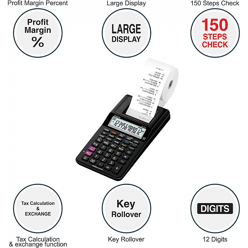 Casio HR-8RC-BK 150 Steps Check & Correct Printing Calculator with Reprint Feature