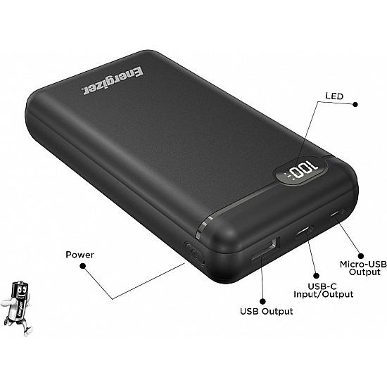 Energizer 20000 mAh Power Bank Fast Charging 10 W Black Lithium Polymer