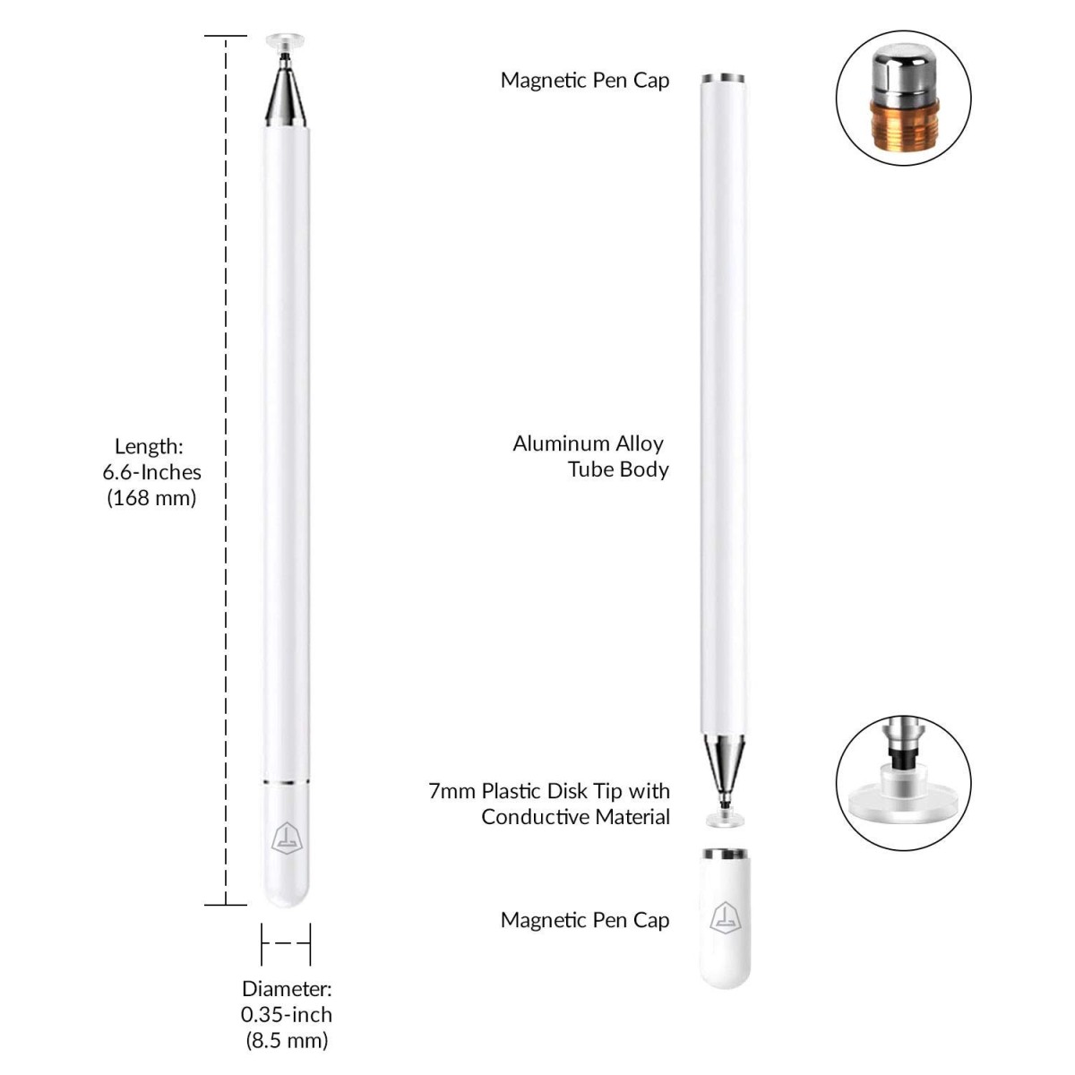 Tukzer Capacitive Stylus Pen for Touch Screens Devices, Fine Point, Lightweight Metal Body