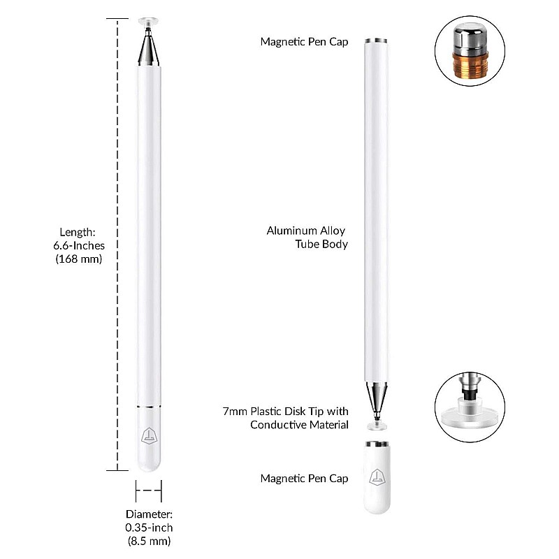 Tukzer Capacitive Stylus Pen for Touch Screens Devices, Fine Point, Lightweight Metal Body 