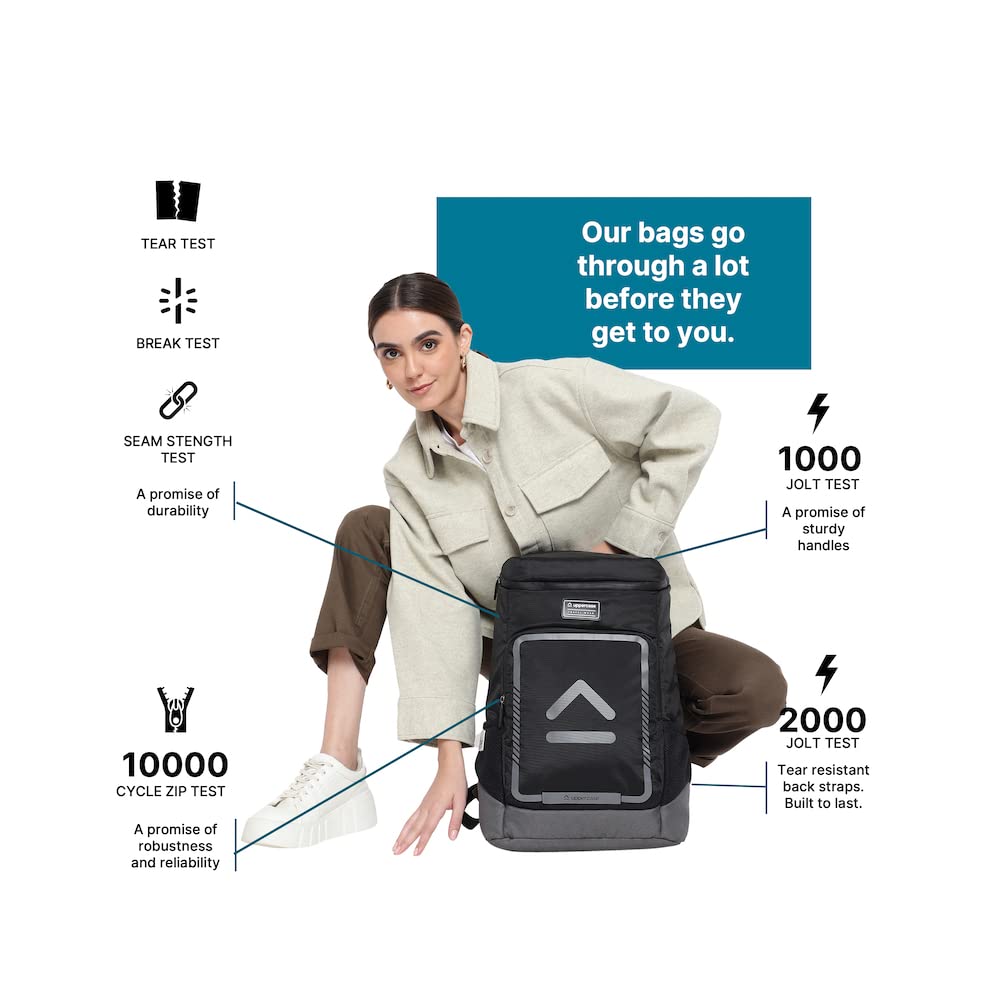 uppercase Medium 23 Ltrs Tall Boy (14.6 inch) Laptop Backpack 2500EBP1 3x more water resistant sustainable bag with rain proof zippers for Men, Women, Boys and Girls, 750 Days warranty