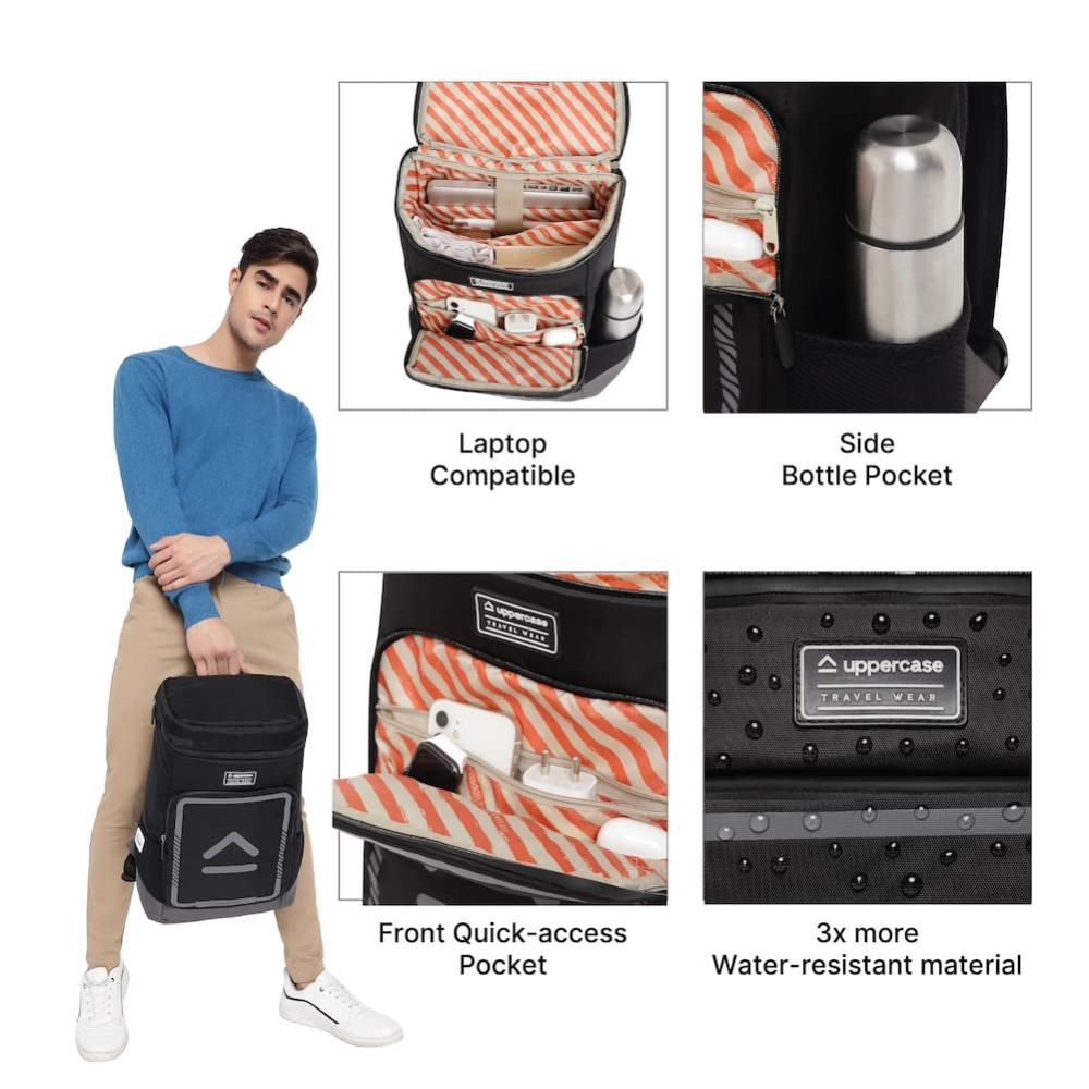 uppercase Medium 23 Ltrs Tall Boy (14.6 inch) Laptop Backpack 2500EBP1 3x more water resistant sustainable bag with rain proof zippers for Men, Women, Boys and Girls, 750 Days warranty