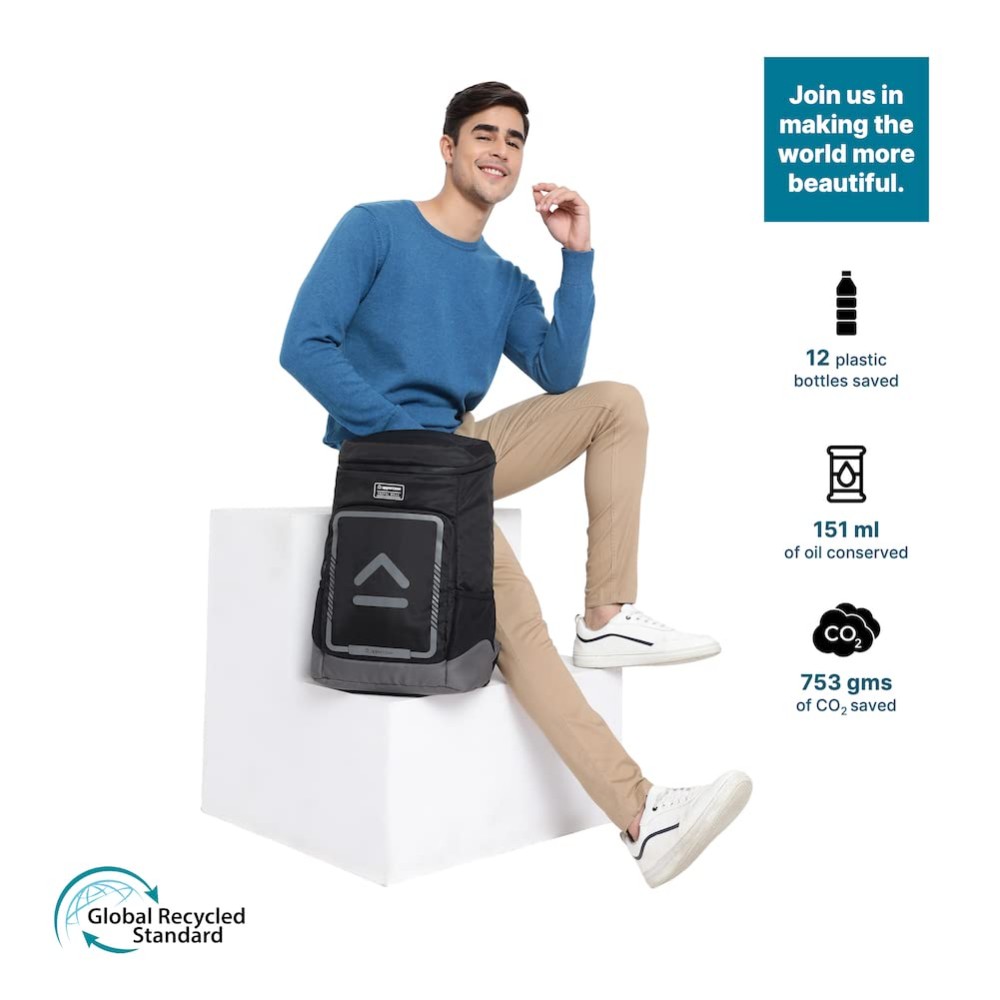 uppercase Medium 23 Ltrs Tall Boy (14.6 inch) Laptop Backpack 2500EBP1 3x more water resistant sustainable bag with rain proof zippers for Men, Women, Boys and Girls, 750 Days warranty