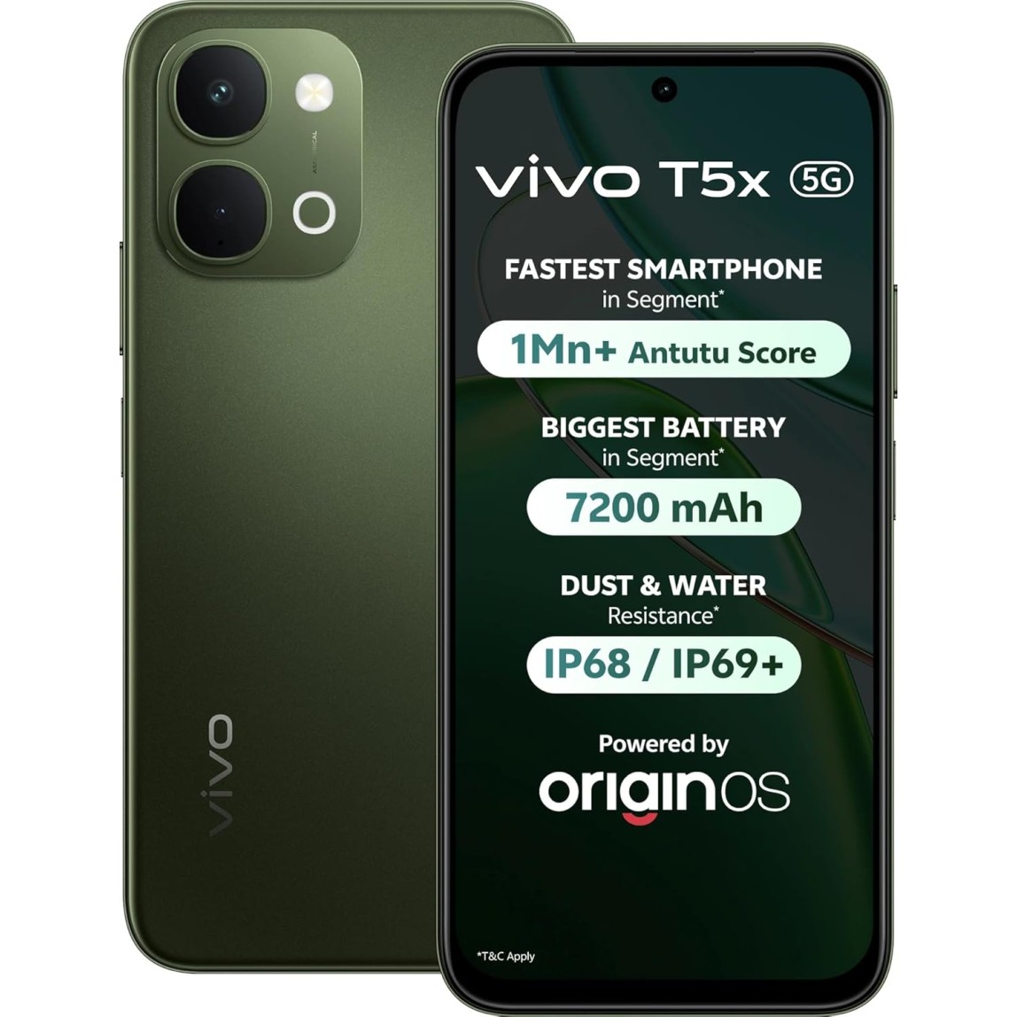 vivo T5x 5G (Cyber Green, 6GB RAM, 128GB Storage) | 50MP AI Dual Camera | 32MP Selfie | 6.76" FHD+ Display | 7200mAh Battery