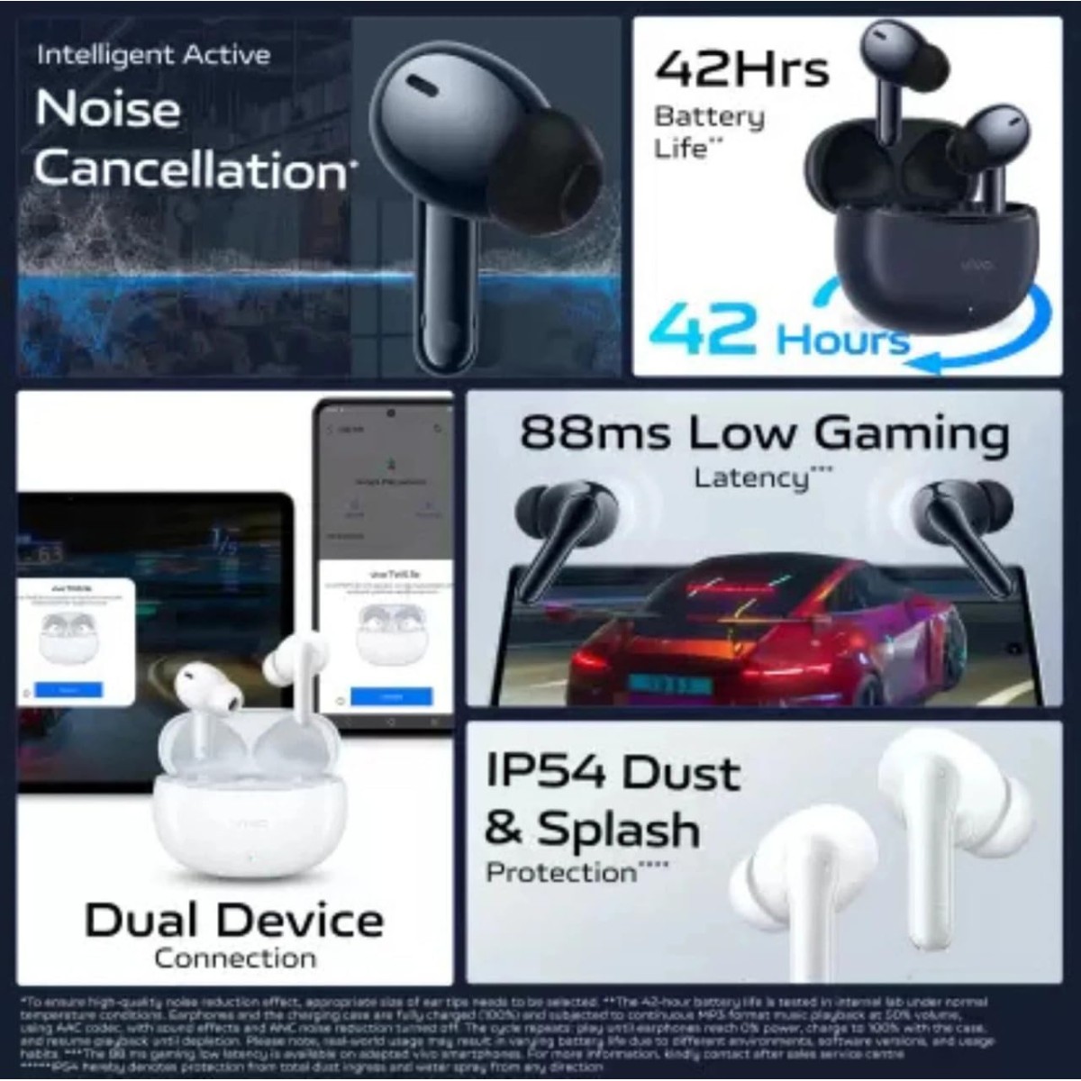 vivo TWS 3e True Wireless Earbuds | Bluetooth 5.3, AI Noise Cancellation, 42H Battery, 88ms Low Latency, Dual Device Pairing, IP54 Splash Resistant – (Dark Indigo) vivo TWS 3e True Wireless Earbuds | Bluetooth 5.3, AI Noise Cancellation, 42H Battery, 88ms Low Latency, Dual Device Pairing, IP54 Splash Resistant – (Dark Indigo)