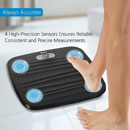 AGARO WS 502 Ultra-Lite Digital Personal Body Weighing Scale with Step-On Technology Battery Included Black