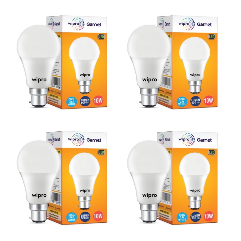 wipro 10W B22 LED White Bulb, Pack of 4 (Garnet) wipro 10W B22 LED White Bulb, Pack of 4 (Garnet)