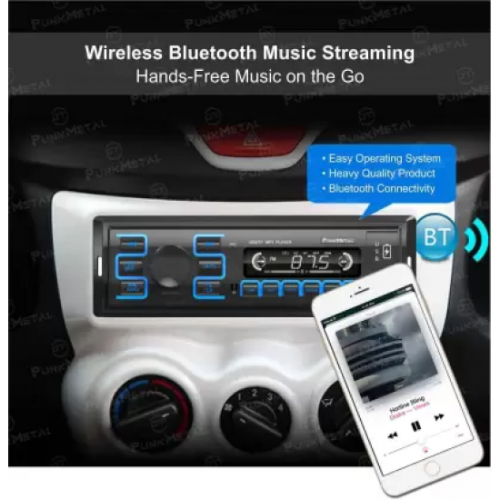 PunkMetal PM-02 DUAL-USB/SD/AUX/FM/Bluetooth Universal Car Stereo (Single Din)