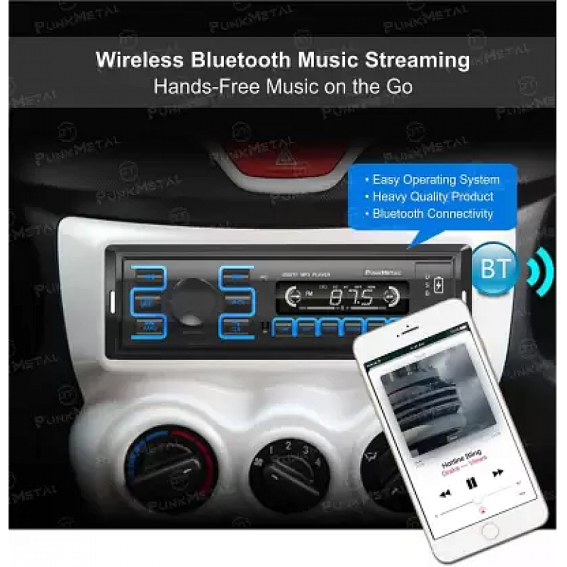 PunkMetal PM-02 DUAL-USB/SD/AUX/FM/Bluetooth Universal Car Stereo (Single Din)