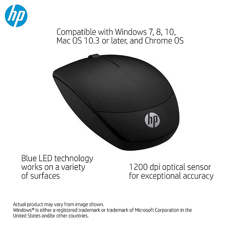 HP X200 Wireless Optical Mouse Adjustable Up to 1600DPI 2.4GHz Connectivity Black