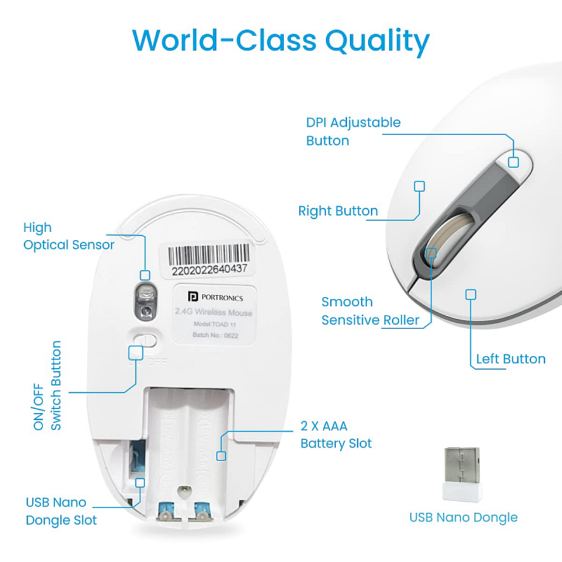 Portronics POR-016 Toad 11 Wireless Mouse with 2.4GHz Technology (Grey)