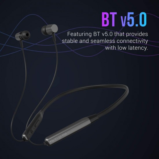 Zebronics Zeb-Lark ​Wireless ​in Ear​ ​Neckband Earphone​ ​with BT 5.0, Rapid Fast Charging, Up to 17H Battery Life (GREY)