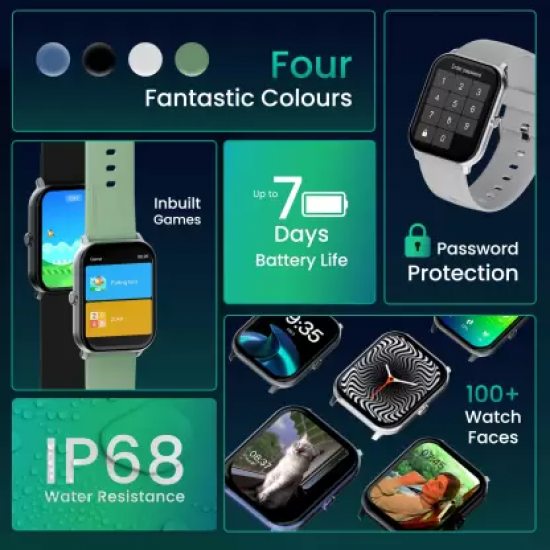 Ambrane Wise Glaze with 1.78 Amoled display BT Calling SPO2 Heart Rate Monitor Smartwatch  Green Strap Regular