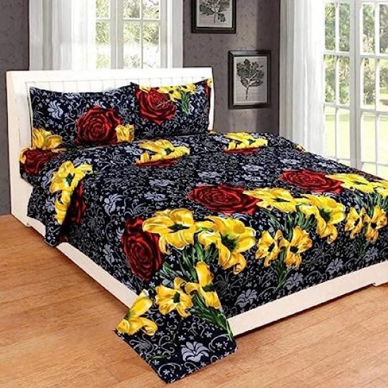 Poly Cotton Double Bedsheet with 2 Pillow Covers