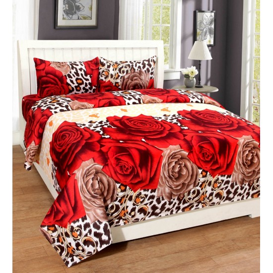 Homdazal doble bed printed bedsheet (Tiger Print with Roses New 3D|Triple Red Roses 3D)