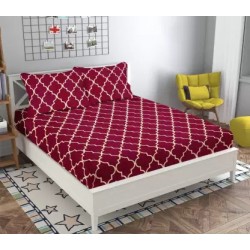 Vordvigo products 220 TC Cotton Queen Geometric Fitted (Elastic) Bedsheet   (Pack of 1, Red)