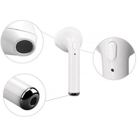 i7 Single Wireless Earbud with Mic for all android Mobiles Bluetooth Headset  (White, True Wireless)