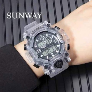 SUNWAY Digital Boy's Watch (Multicolored Dial White Strap)