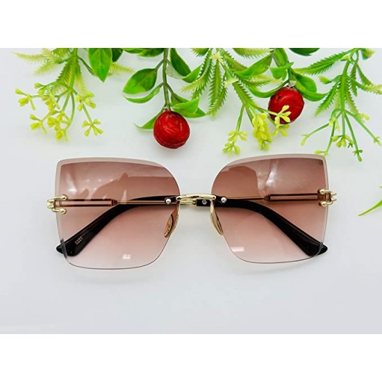 UV400 Protective Stylish Rimless Diamond Cutting Lens Sunglasses for Women | Oversized Stones Sunglasses | Driving Shades