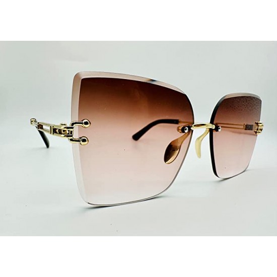 UV400 Protective Stylish Rimless Diamond Cutting Lens Sunglasses for Women | Oversized Stones Sunglasses | Driving Shades