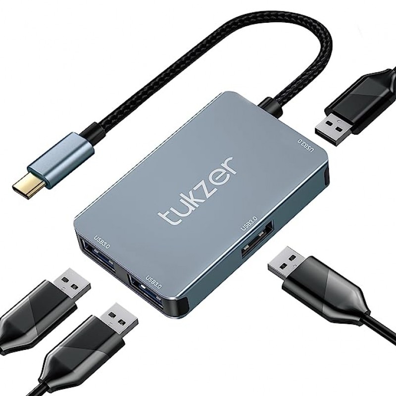 Tukzer 4-in-1 USB C 3.0 HUB, Type C to USB A HUB Splitter Extender, Docking Station, 5Gbps Data Sync Speed, MultiPort Adapter for iOS, MacBook