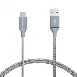 Amazon Basics Double Braided Nylon USB Type-C to Type-A 2.0 Male Cable for Laptop, 3 feet, Dark Grey