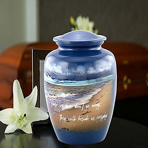 Hand Painted Footprints Urn, Footprints Cremation Urn for Ashes, Adult Memorial Urn, Handmade Cremation Urn with Velvet Bag (Large) Hand Painted Footprints Urn, Footprints Cremation Urn for Ashes, Adult Memorial Urn, Handmade Cremation Urn with Velvet Bag (Large)