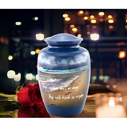 Hand Painted Footprints Urn, Footprints Cremation Urn for Ashes, Adult Memorial Urn, Handmade Cremation Urn with Velvet Bag (Large) Hand Painted Footprints Urn, Footprints Cremation Urn for Ashes, Adult Memorial Urn, Handmade Cremation Urn with Velvet Bag (Large)