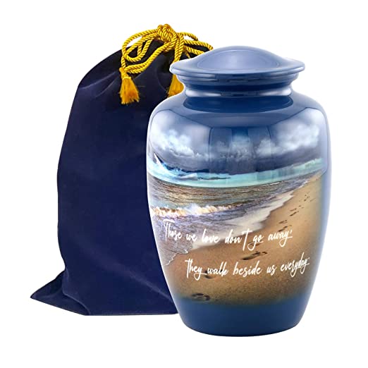 Hand Painted Footprints Urn, Footprints Cremation Urn for Ashes, Adult Memorial Urn, Handmade Cremation Urn with Velvet Bag (Large) Hand Painted Footprints Urn, Footprints Cremation Urn for Ashes, Adult Memorial Urn, Handmade Cremation Urn with Velvet Bag (Large)