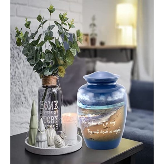 Hand Painted Footprints Urn, Footprints Cremation Urn for Ashes, Adult Memorial Urn, Handmade Cremation Urn with Velvet Bag (Large) Hand Painted Footprints Urn, Footprints Cremation Urn for Ashes, Adult Memorial Urn, Handmade Cremation Urn with Velvet Bag (Large)