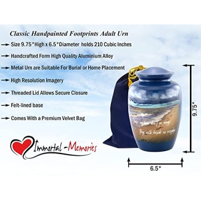 Hand Painted Footprints Urn, Footprints Cremation Urn for Ashes, Adult Memorial Urn, Handmade Cremation Urn with Velvet Bag (Large) Hand Painted Footprints Urn, Footprints Cremation Urn for Ashes, Adult Memorial Urn, Handmade Cremation Urn with Velvet Bag (Large)