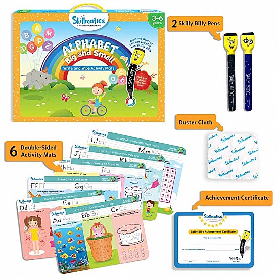 Skillmatics Educational Game - Alphabet Big and Small, Reusable Activity Mats with 2 Dry Erase Markers, Gifts for Ages 3 to 6