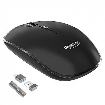 Quantum Wireless Mouse with Silent Keys, 800/1200/1600 DPI, USB Nano Receiver, USB to Type-C Connector, PC, Laptop, MacBook (Black)