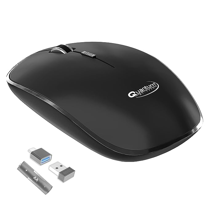 Quantum Wireless Mouse with Silent Keys, 800/1200/1600 DPI, USB Nano Receiver, USB to Type-C Connector, PC, Laptop, MacBook (Black) Quantum Wireless Mouse with Silent Keys, 800/1200/1600 DPI, USB Nano Receiver, USB to Type-C Connector, PC, Laptop, MacBook (Black)