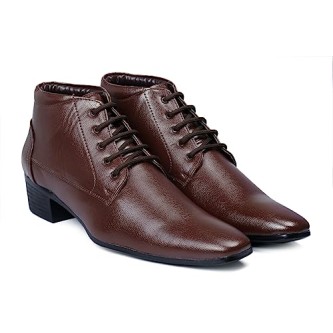 Men's Brown Height Increasing Office Wear Derby Faux Leather Formal Lace-up Boots Uniform Dress Shoe