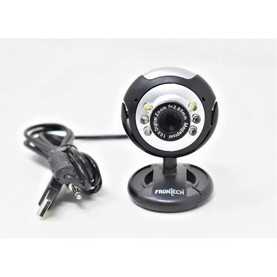 Frontech E-Cam FT-2251 Webcam Built in Mic with LED Lights for PC Web Cam for Video Calling, Video Conferencing, Online Teaching or Gaming