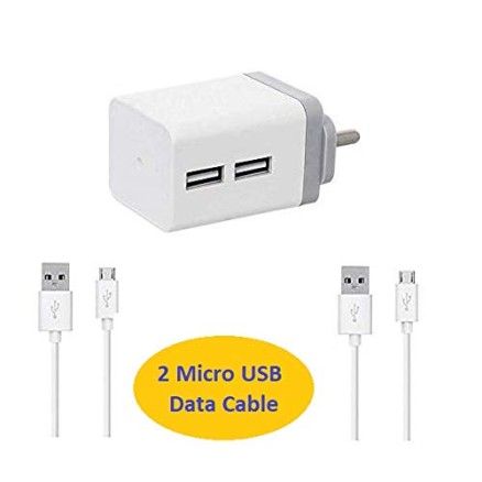 EYUVAA LABEL 2.4 Ampere Dual Port Mobile USB Charger Adapter with 2 Pack Micro USB V8 Charging Data Cable