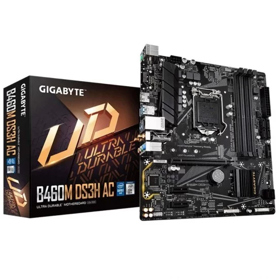 Gigabyte Intel B460M DS3H AC Ultra Durable Motherboard with GIGABYTE 8118 Gaming LAN, PCIe Gen3 x4 M.2, 7 Colors RGB LED Strips