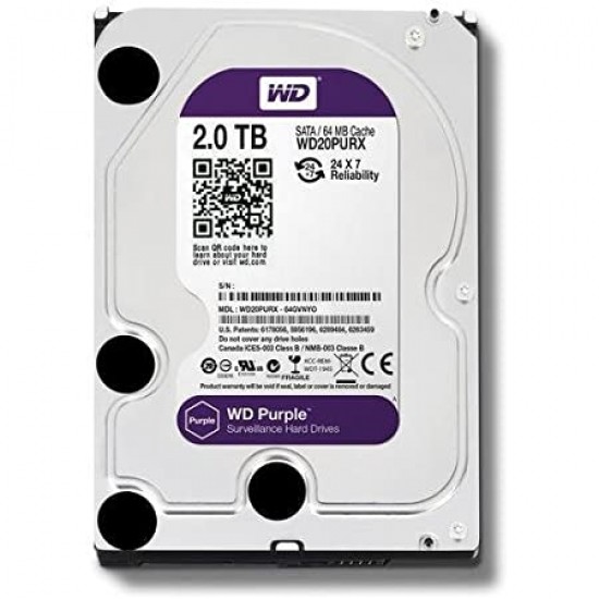WD Purple Surveillance 2 TB Surveillance Systems Internal Hard Disk Drive (HDD) (WD20PURX)  (Interface: SATA, Form Factor: 3.5 inch)