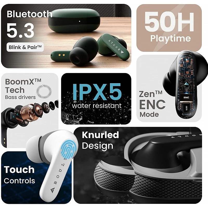 Boult Y1 with Zen ENC Mic, 50H Battery, Fast Charging, Pro Black, True Wireless Boult Y1 with Zen ENC Mic, 50H Battery, Fast Charging, Pro Black, True Wireless