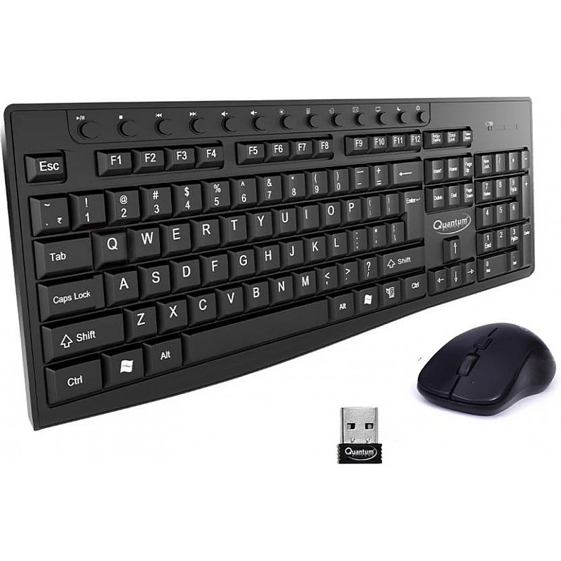 Quantum QHM9600 Wireless Multimedia Keyboard and Mouse Combo for Laptop & Desktop (Black)- Quantum QHM9600 Wireless Multimedia Keyboard and Mouse Combo for Laptop & Desktop (Black)-