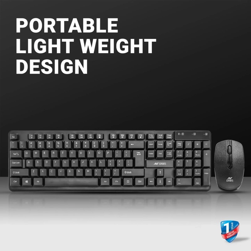 Ant Esports MKWM2023 Wireless Gaming Keyboard & Mouse Combo with Stylish 104 Membrane Keys and 3D Button Mouse with 1000 DPI Optical Sensor