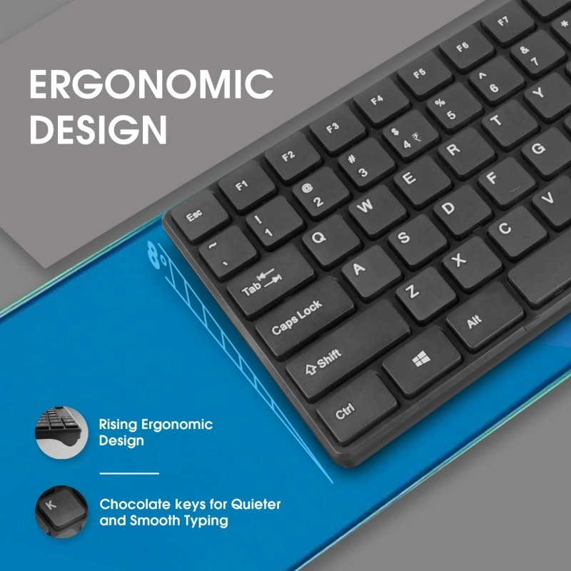 Amkette Primus Wireless Keyboard & Mouse Combo USB Support, 2.4 Ghz Wireless Single Nano Receiver (Black)