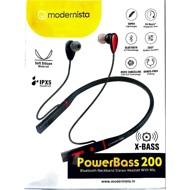 Modernista PowerBass 200 Neckband Headphones with 24hrs Playback with Extra Bass Modernista PowerBass 200 Neckband Headphones with 24hrs Playback with Extra Bass